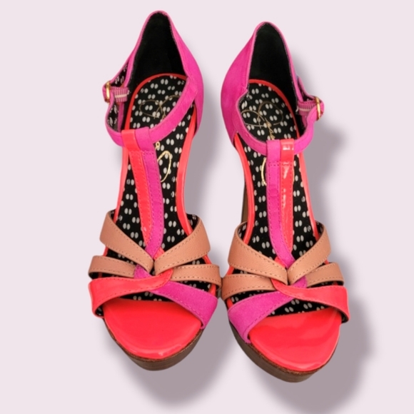 Jessica Simpson pink orange high heels leather & suede stiletto size 5 - Picture 2 of 11